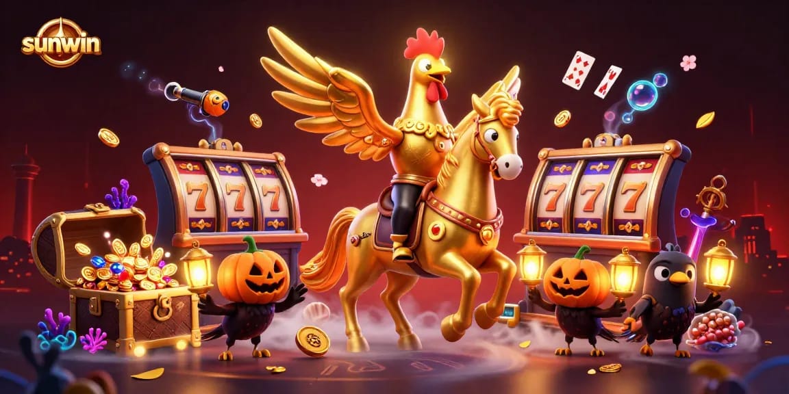 Engage with the fantasy world of sunwin featuring a golden rooster and dynamic casino elements.