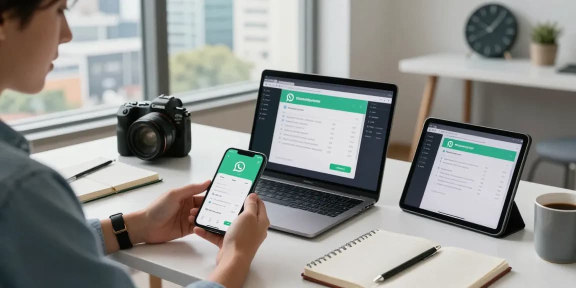 WhatsApp下載 setup in a modern tech workspace showcasing seamless communication tools and a vibrant atmosphere.