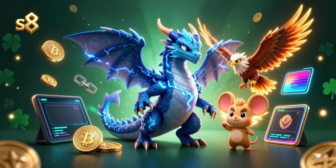 Engage in thrilling gaming with s8, featuring a captivating dragon and dynamic crypto elements.