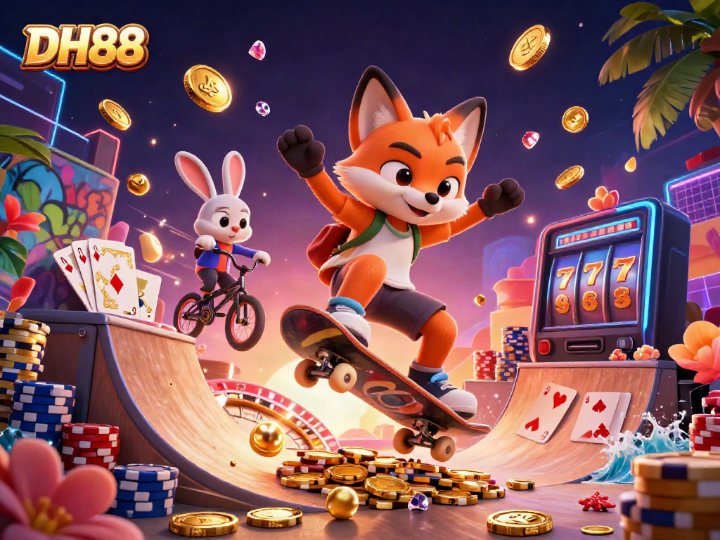 Engage with DH88 by joining dynamic casino gameplay featuring a fox and rabbit in a vibrant, lively atmosphere.