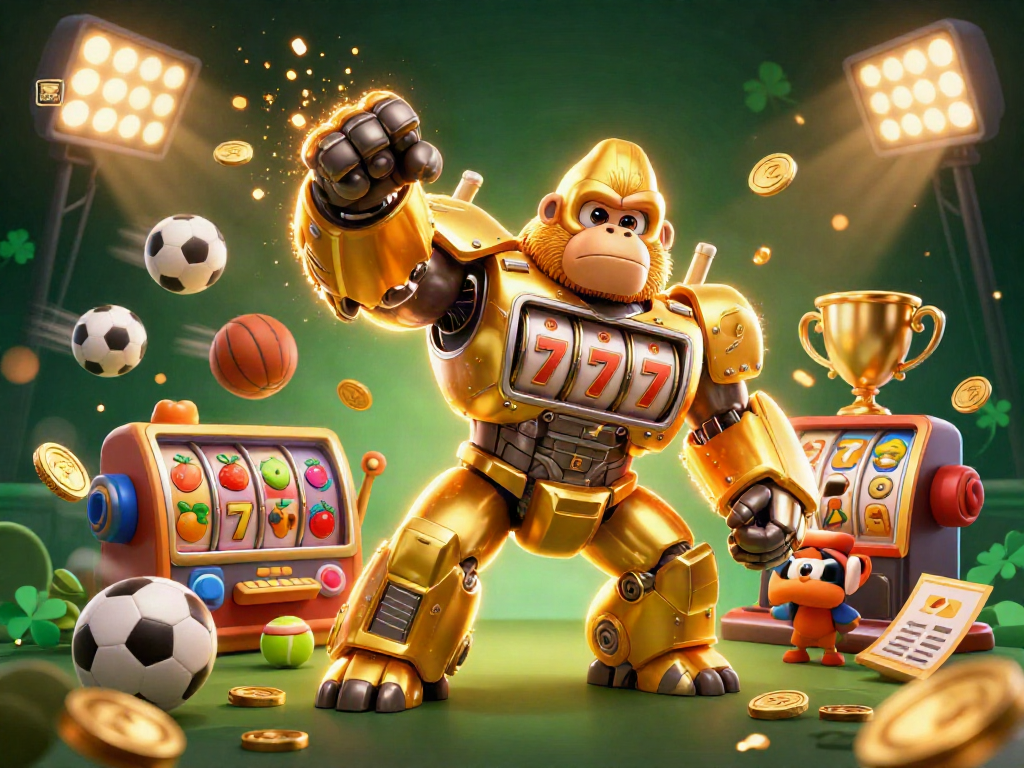 Engage with MMOO through an exciting 3D golden gorilla mech featuring slot elements and dynamic sports elements.