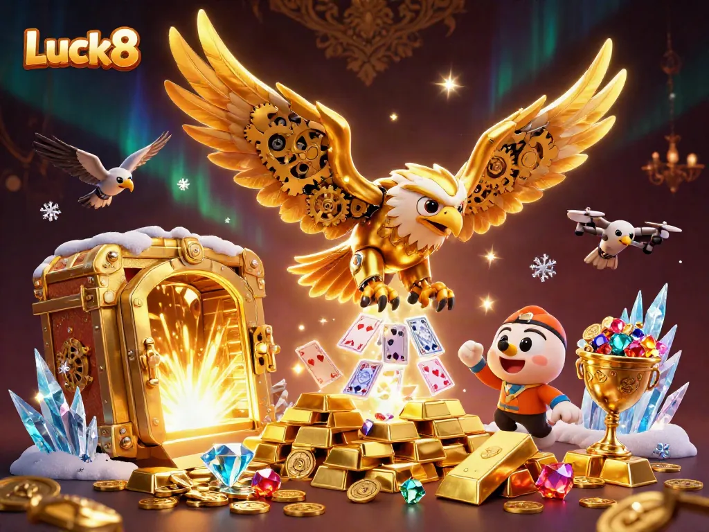 Experience top-tier gaming action at Luck8 with gold treasures and animated characters!