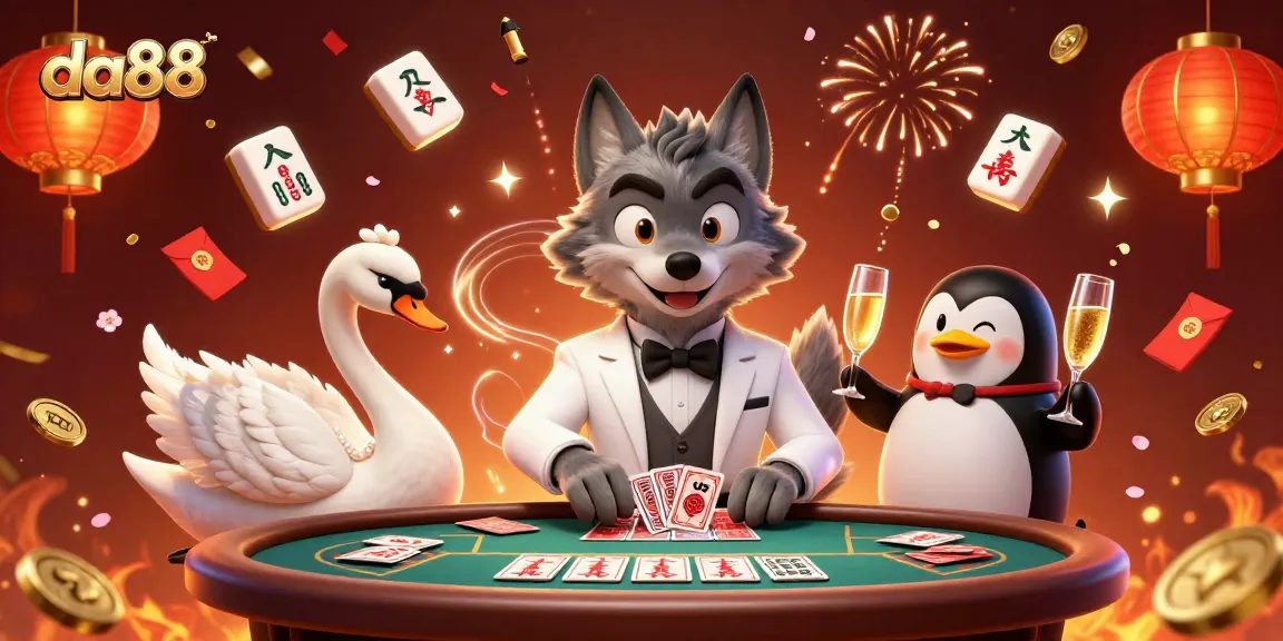 Experience winning moments at da88 with a colorful casino illustration featuring stylish characters and festive elements.