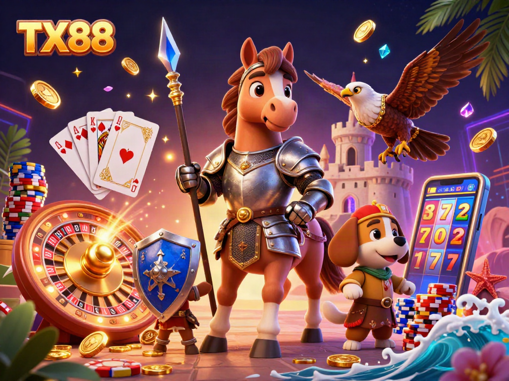 Experience thrilling adventures at TX88 casino with lively characters and dynamic gambling elements.