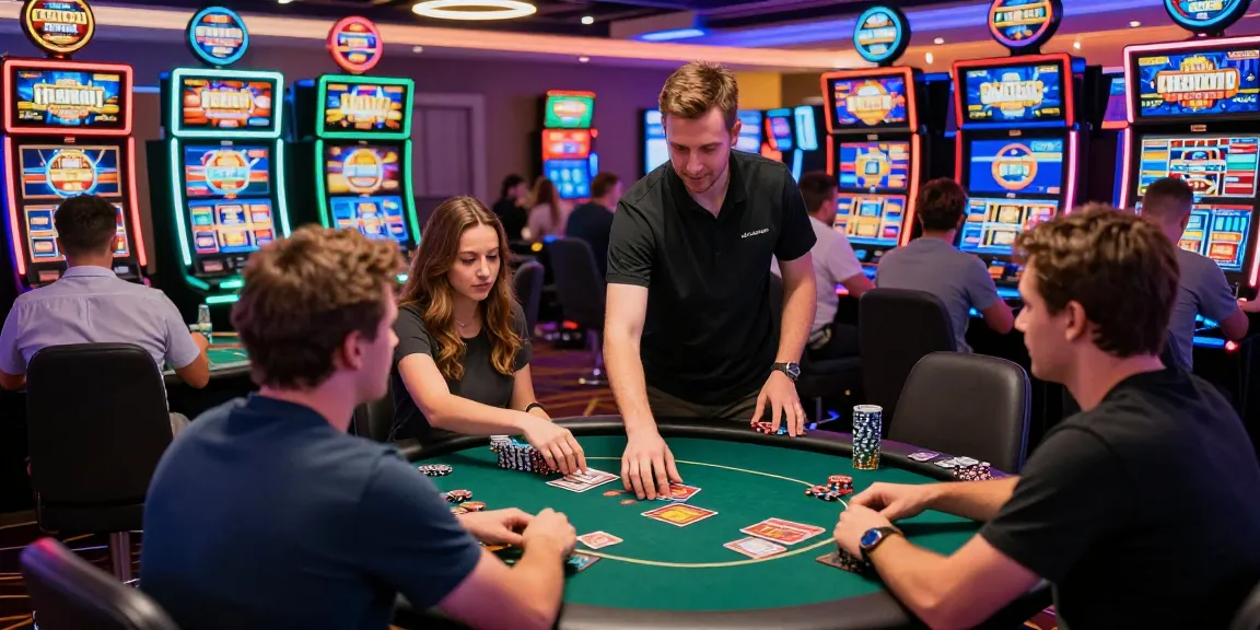 Engaged players at credit card casino sites enjoying vibrant gaming atmosphere with colorful lights.