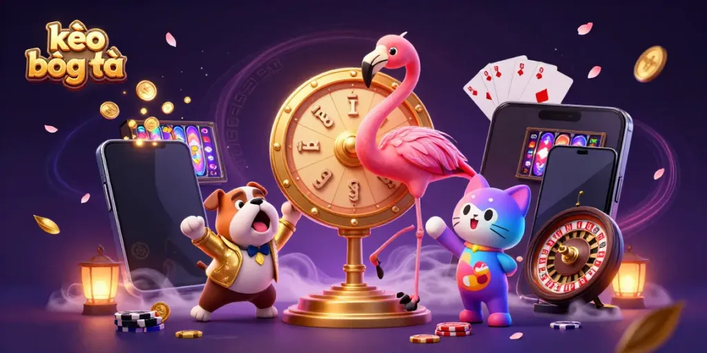 Spin the prize wheel with kèo bóng đá excitement as characters celebrate big wins.