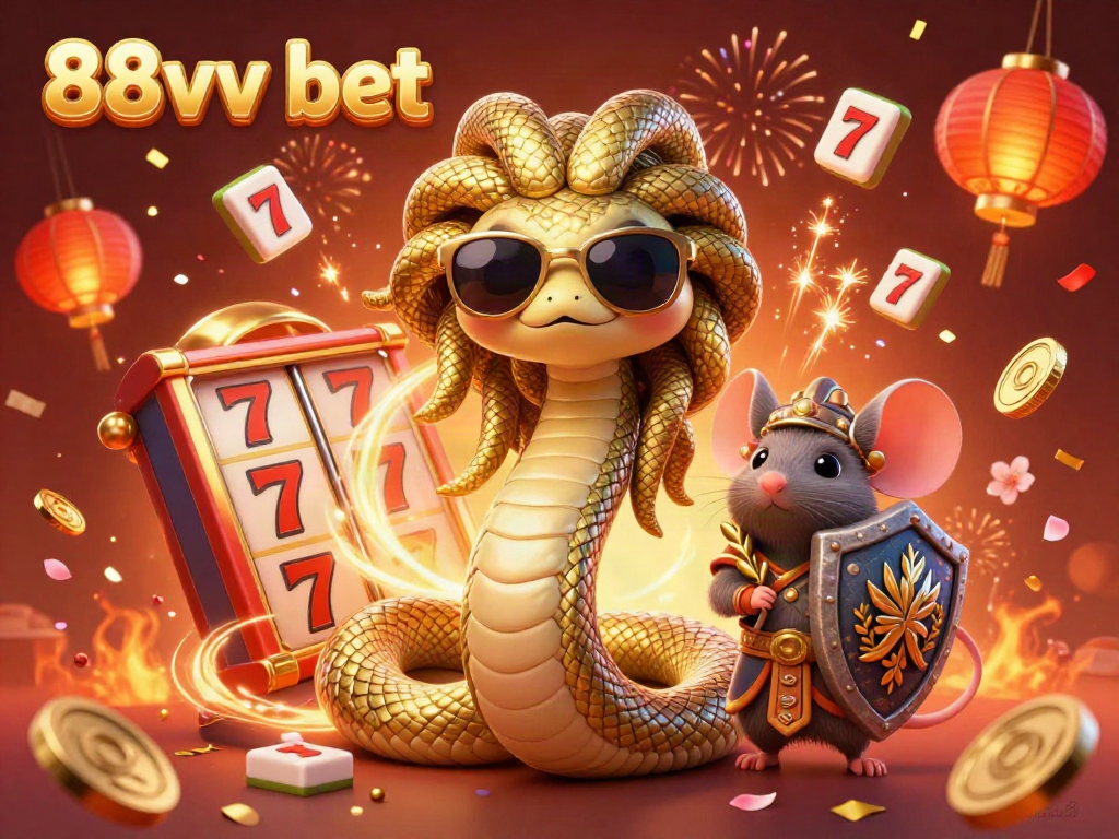 Experience the thrill of 88vv bet with a unique portrayal of gaming elements in a festive 3D scene.