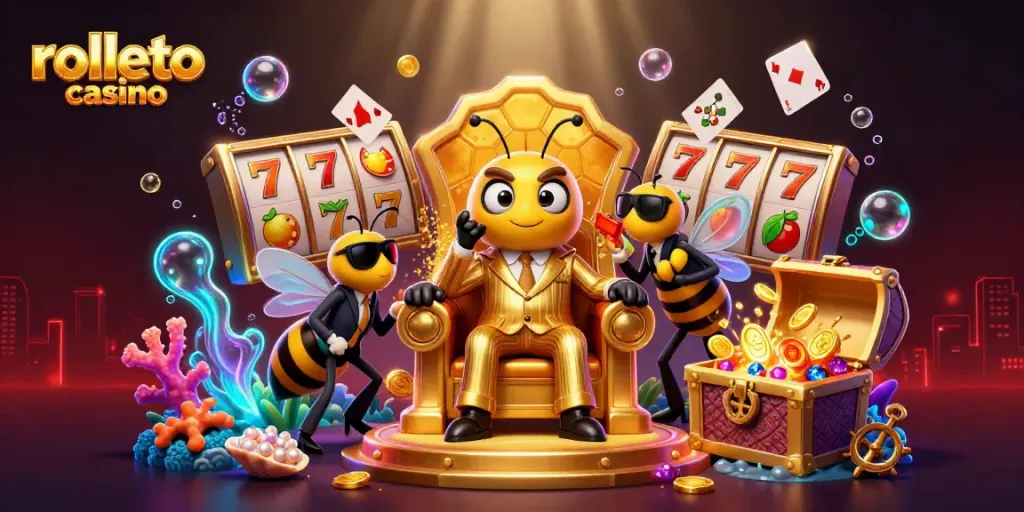 Experience the rolletto casino scene with vibrant slot elements and engaging characters in action.