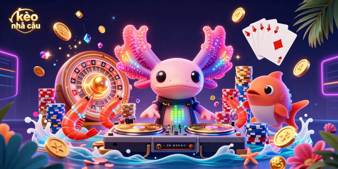 Experience the excitement of kèo nhà cái with a vibrant axolotl DJ and dynamic casino elements.