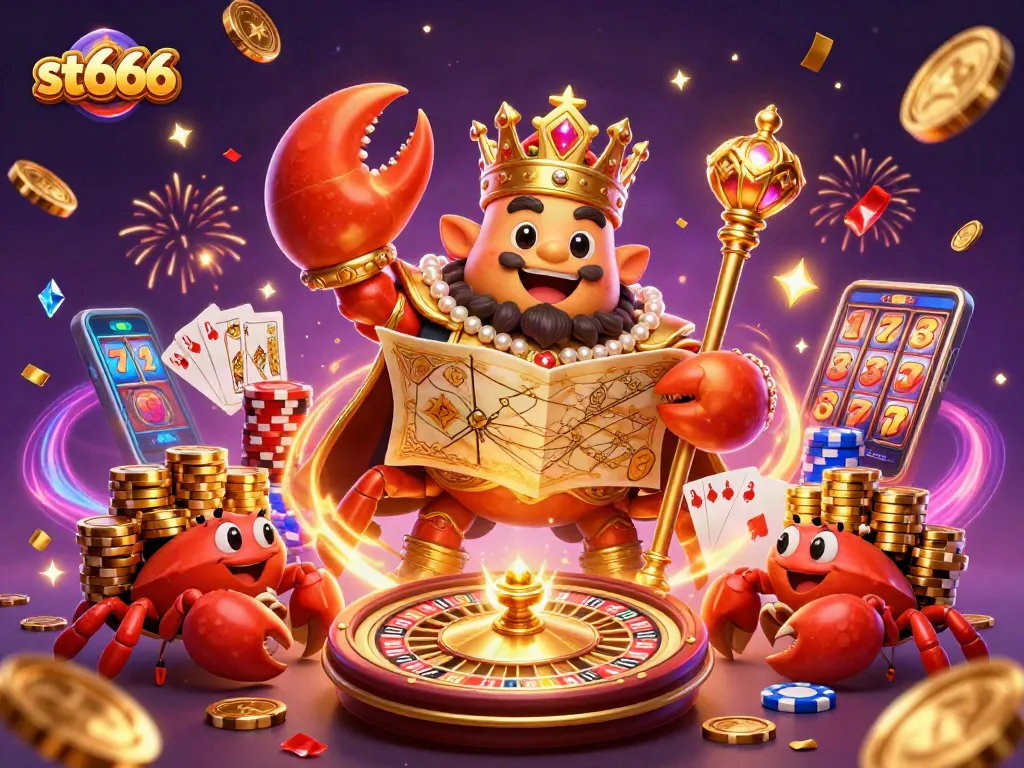 Experience thrilling gameplay at ST666 with a vibrant casino scene featuring animated treasure and jackpots.