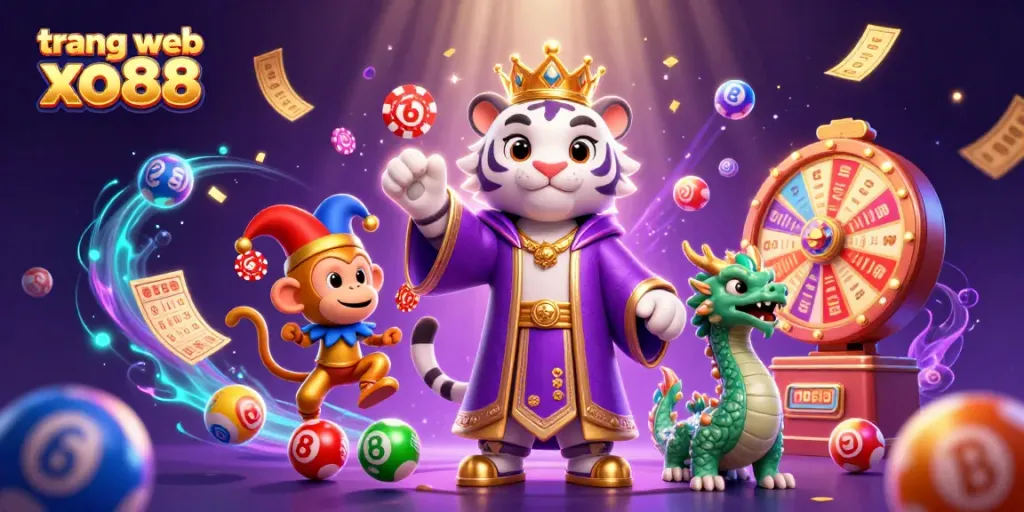 Experience the excitement of trang web xo88 with colorful lottery elements and dynamic 3D characters!