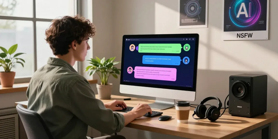 Engaging NSFW AI chat scene in a modern workspace with interactive technology