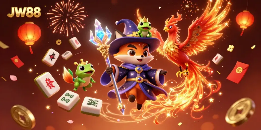 Experience the magical world of JW88 with vibrant characters and dynamic casino elements.