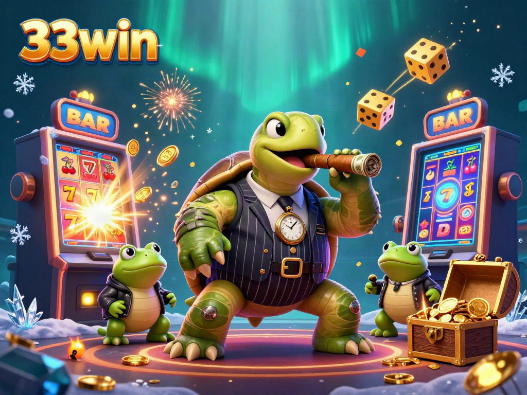 Engage with 33win's vibrant casino experience featuring a turtle mobster in action.