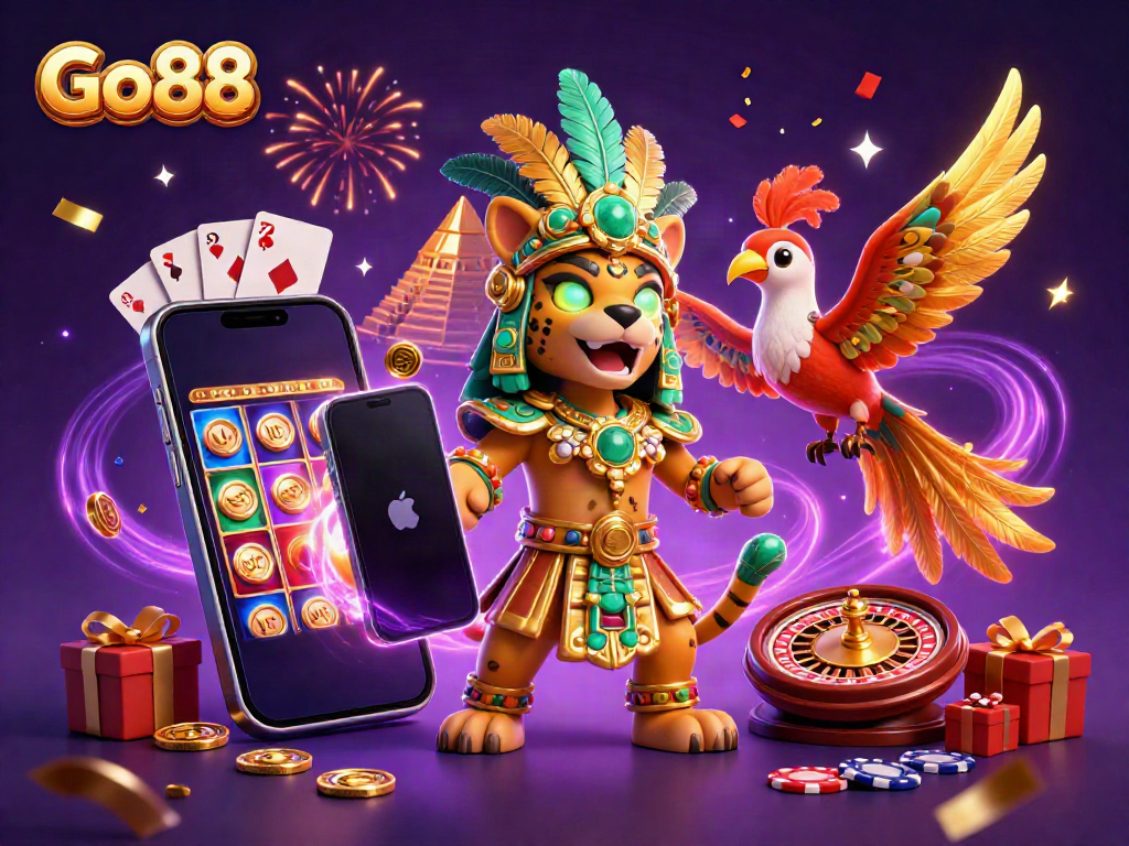 Experience dynamic gameplay at Go88 with colorful slots, celebrating characters, and immersive casino elements.