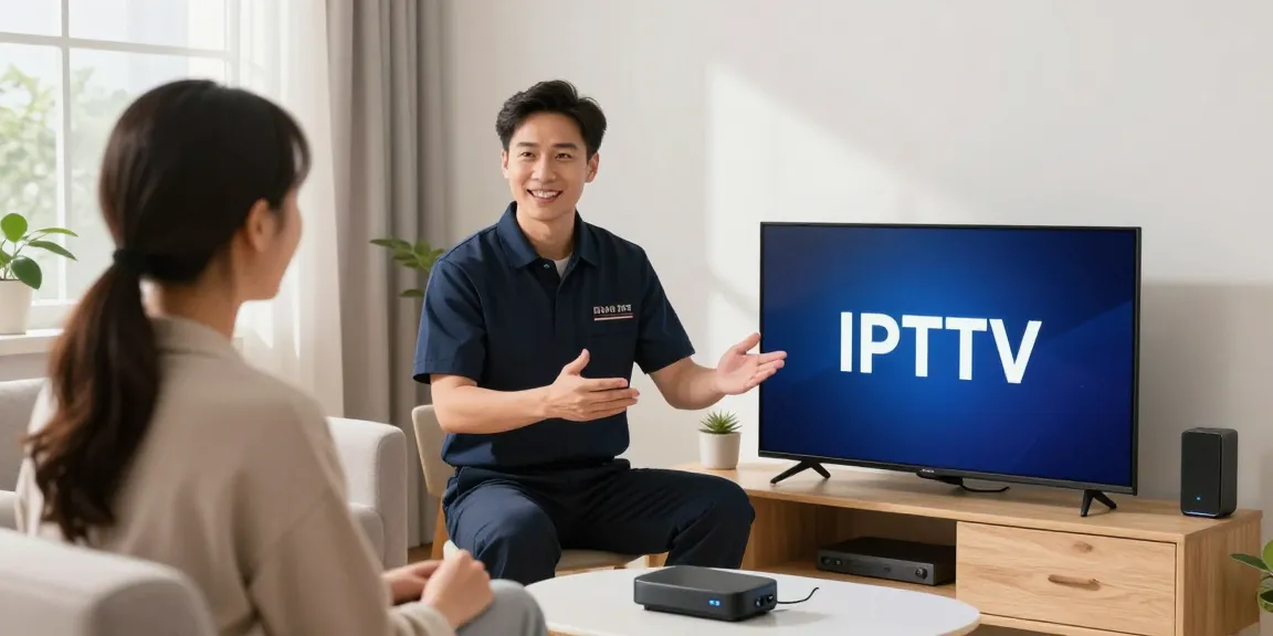 Smart IPTV installation by trusted local technician in a professional service setting.